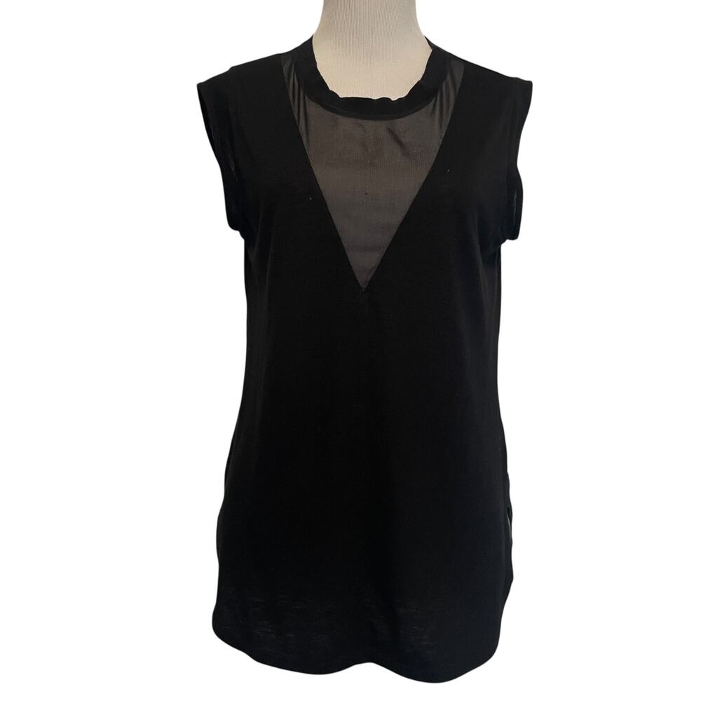 Rebecca Taylor Cap Sleeve Top Womens XS Black with Sheer Bib Career Blouse